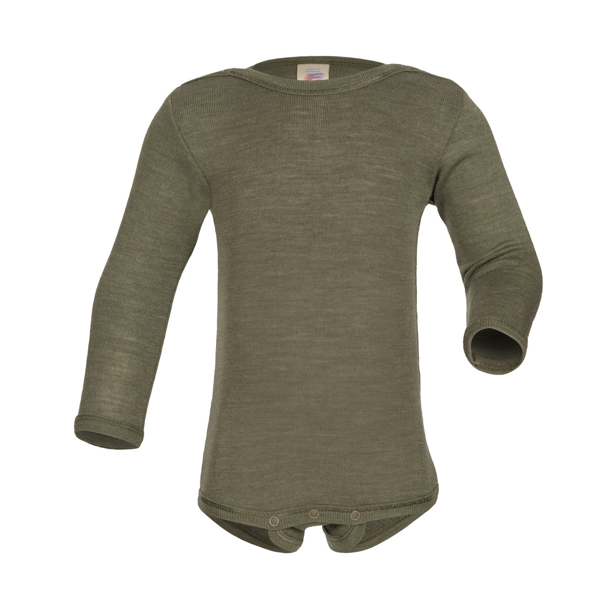 Body mit Druckknöpfen aus Wolle/Seide in Olive