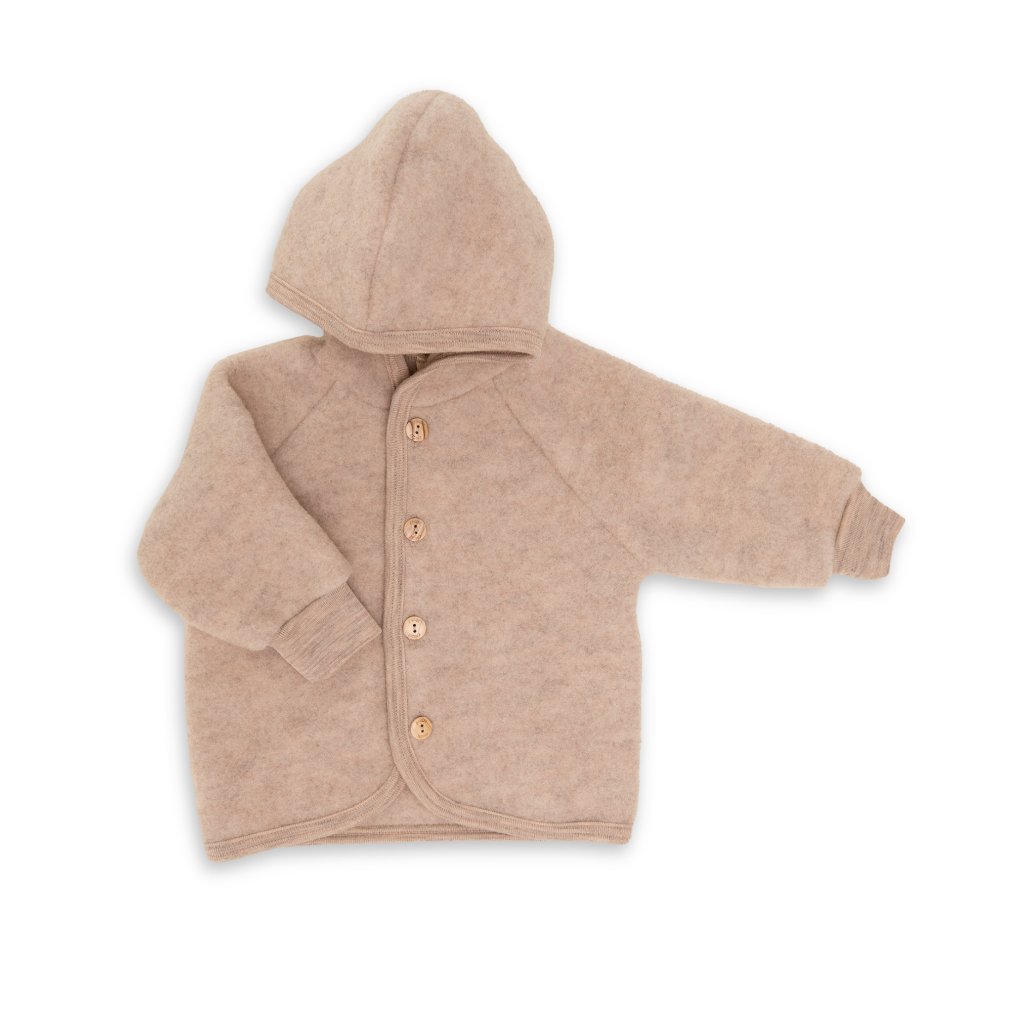 Kapuzenjacke mit Holzknöpfen aus Wollfleece in Sand Melange
