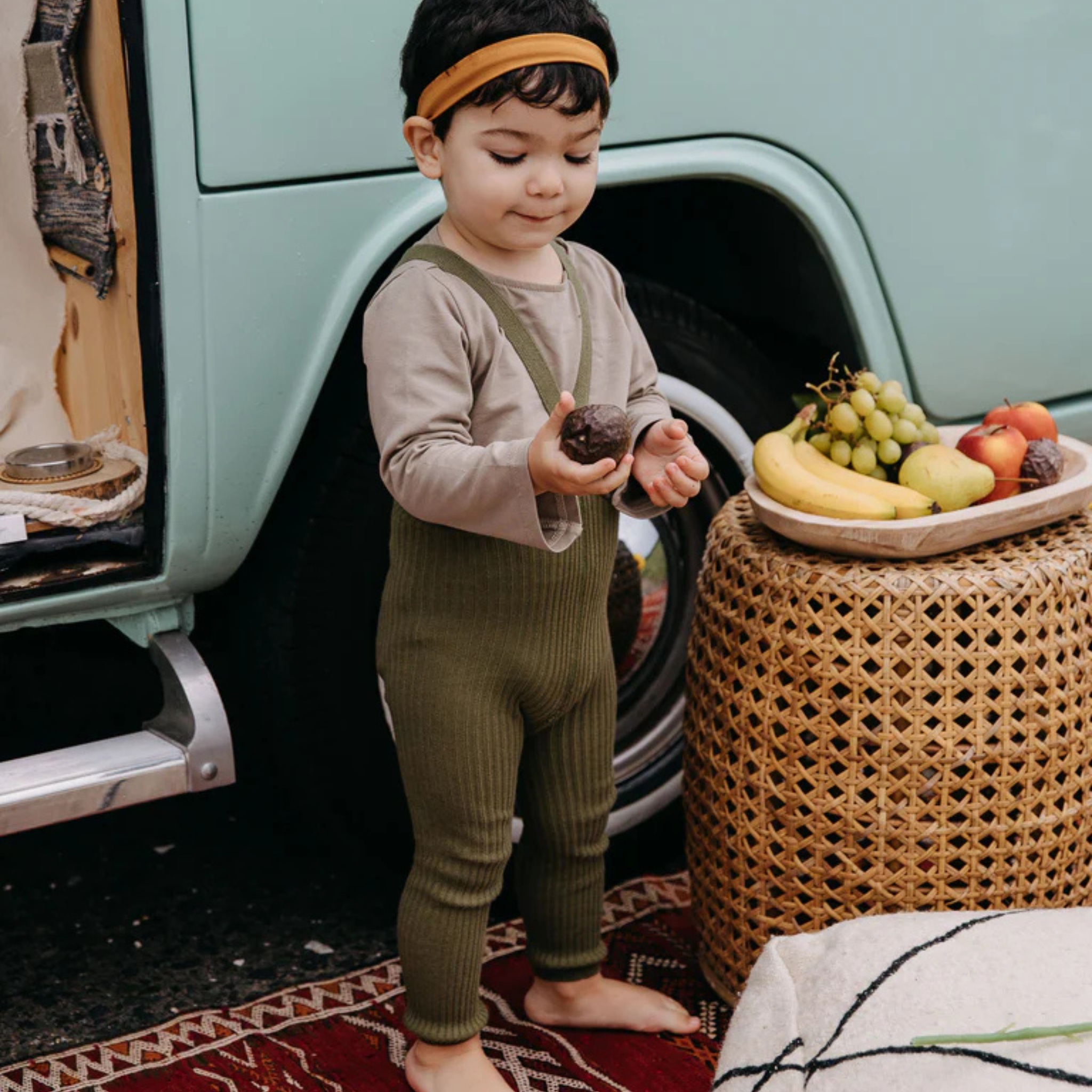 Hippy Strumpfhose mit Trägern ohne Fuß in Olive