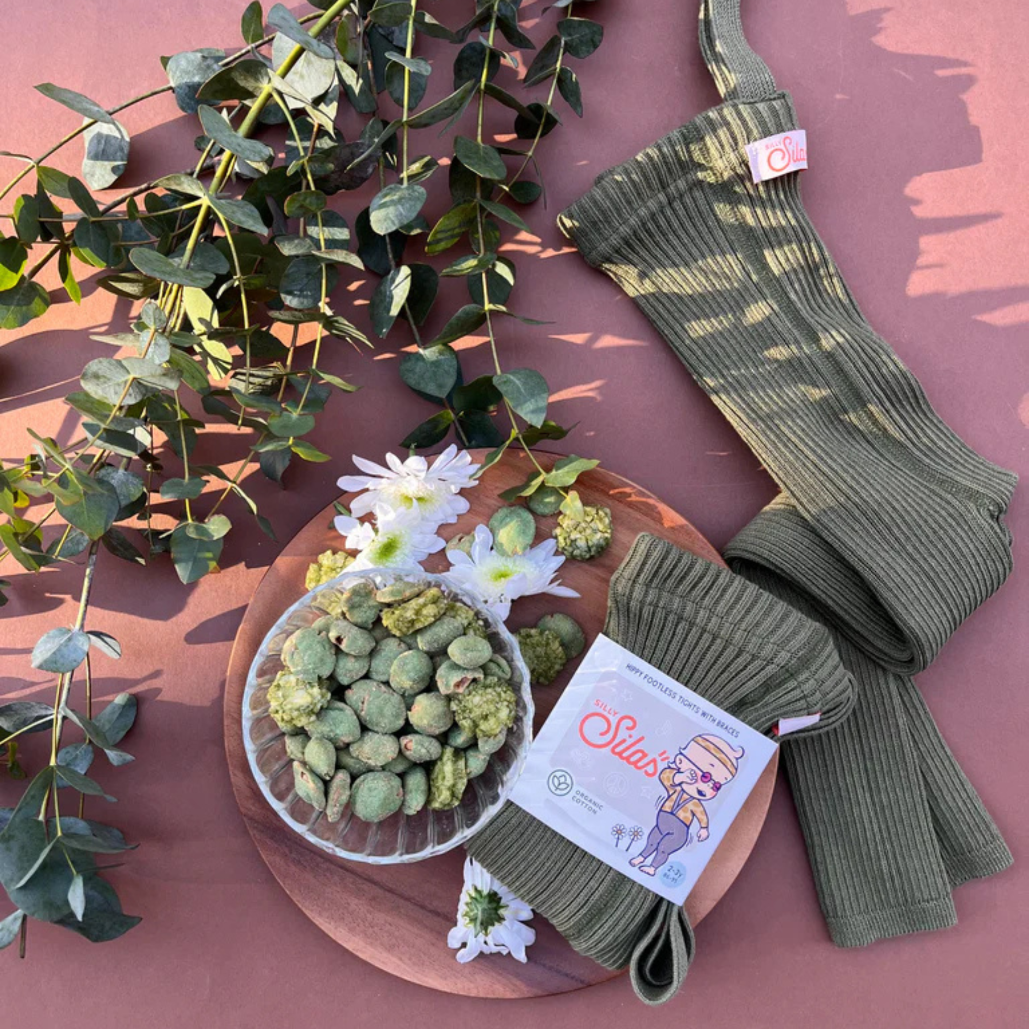 Hippy Strumpfhose mit Trägern ohne Fuß in Olive