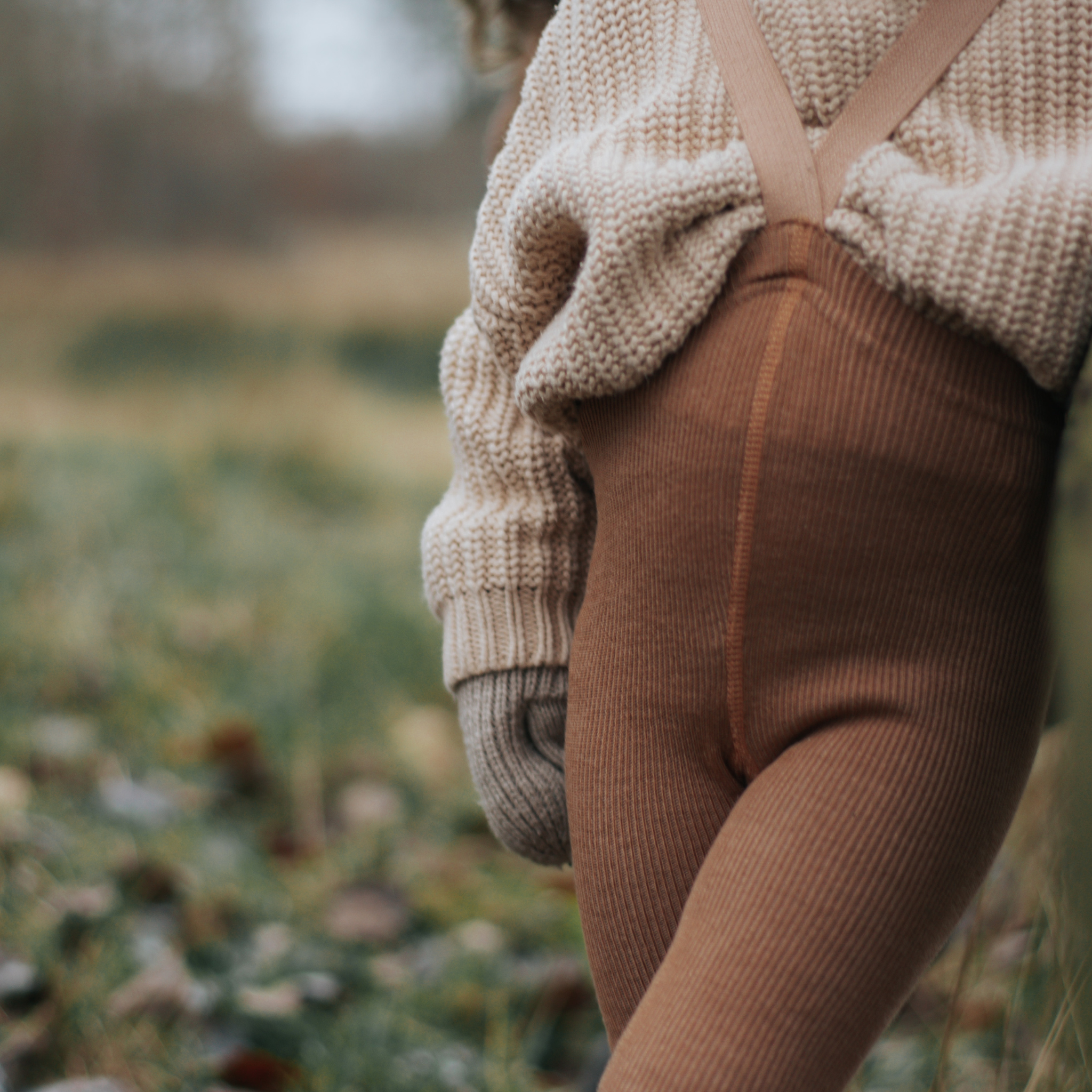 Wooly Strumpfhose mit Trägern ohne Fuß in Cappuccino